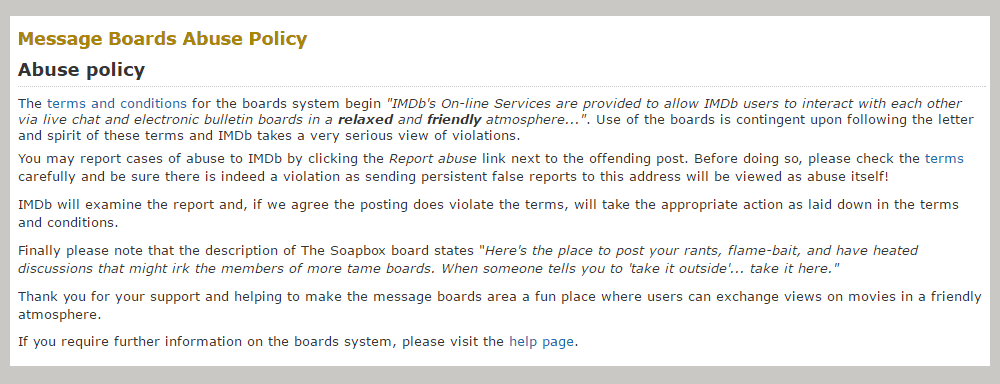 IMDb - Message boards abuse policy