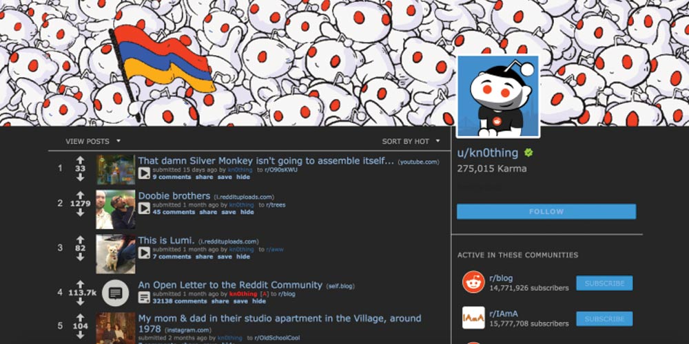 Reddit profile page