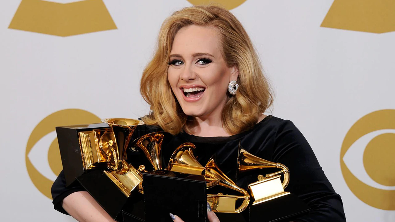 Adele winning her first Grammy Award in 2009
