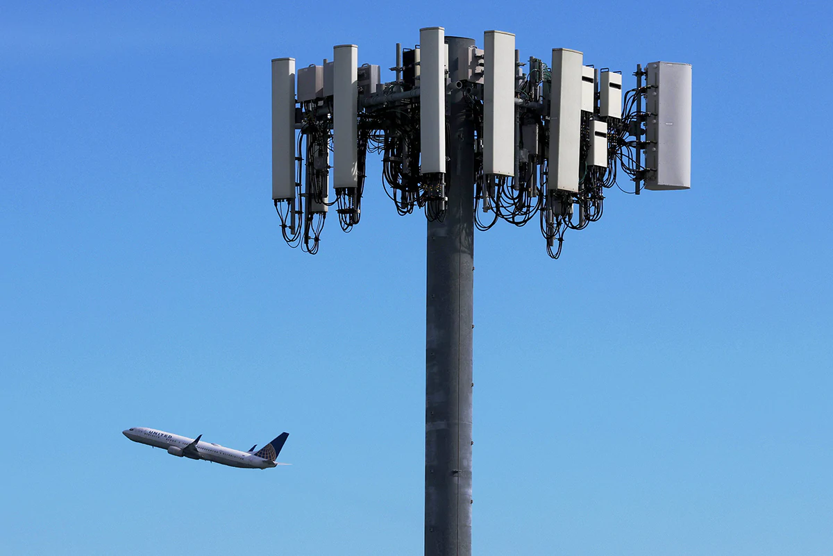 Wireless communication transmitter antenna located near an airport.