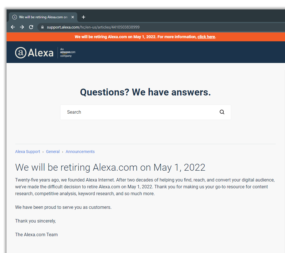 Alexa Internet retiring