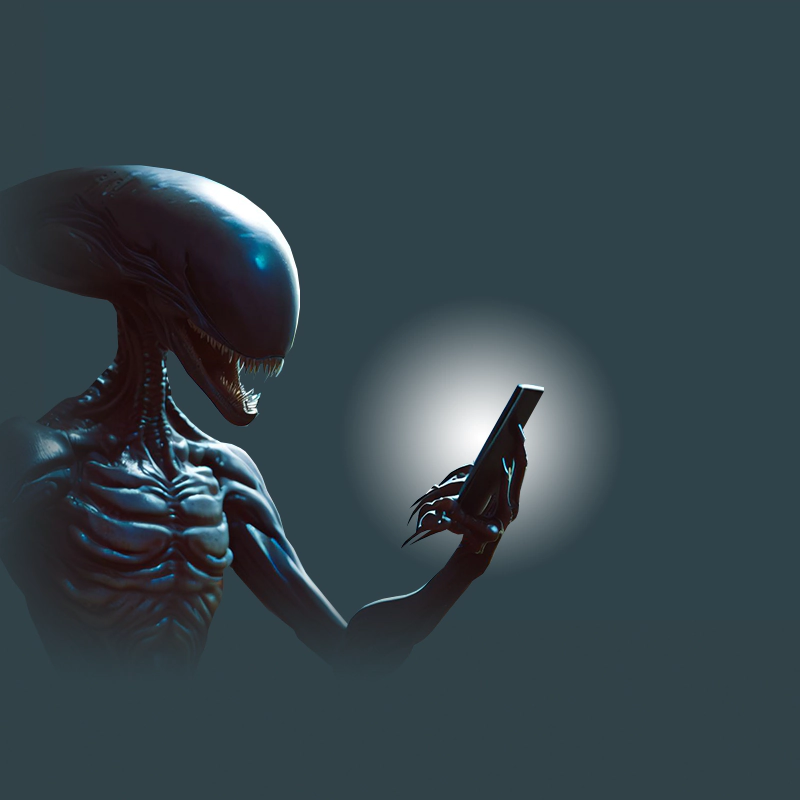 Alien holding a smartphone