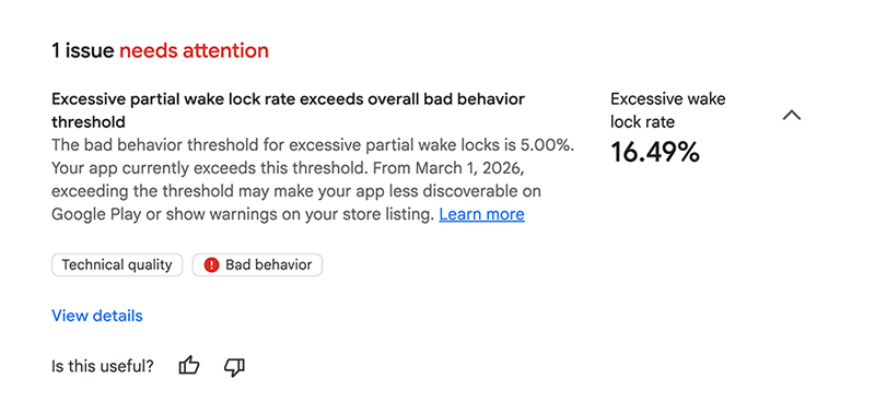 Android excessive partial wake locks