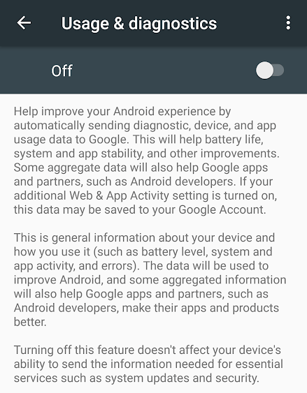 Usage & diagnostics - Android