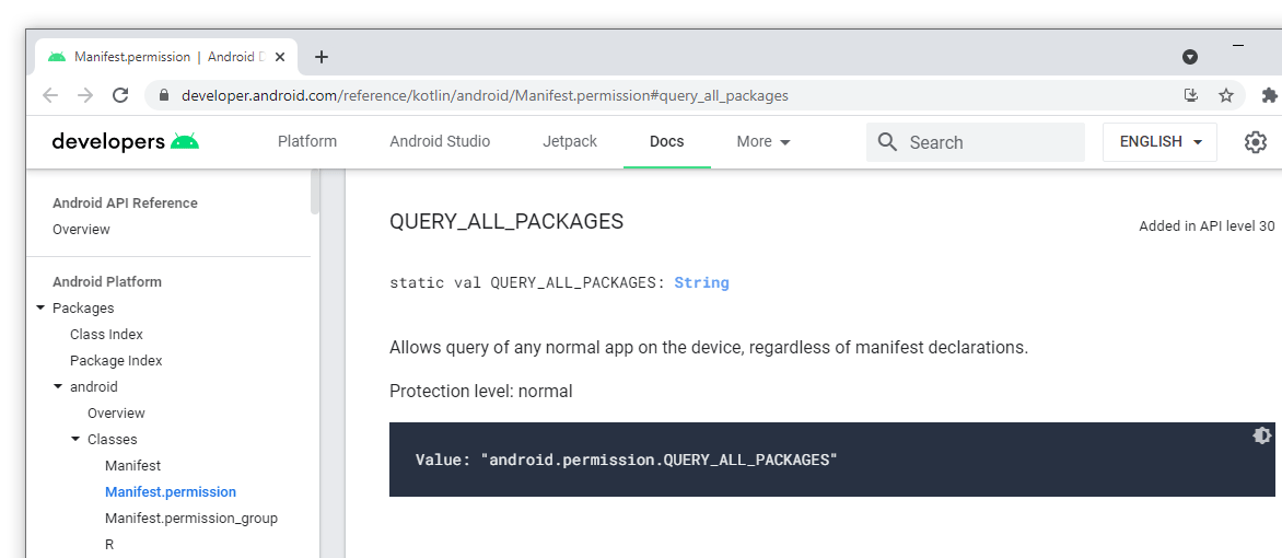 Android - query_all_packages
