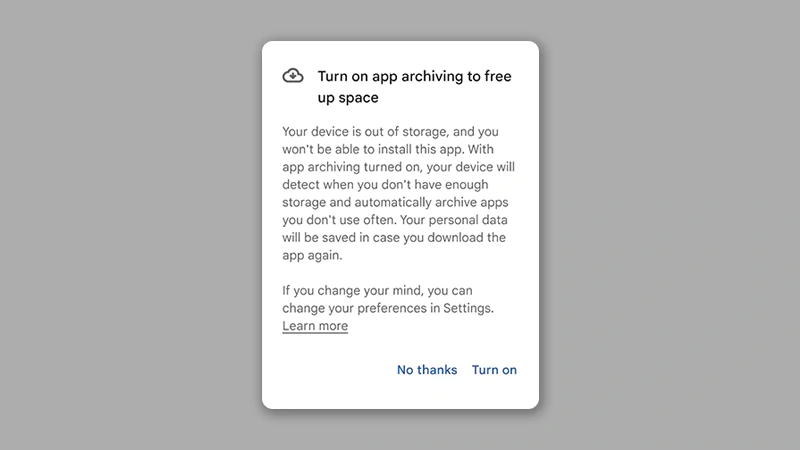 Android 15, app archive