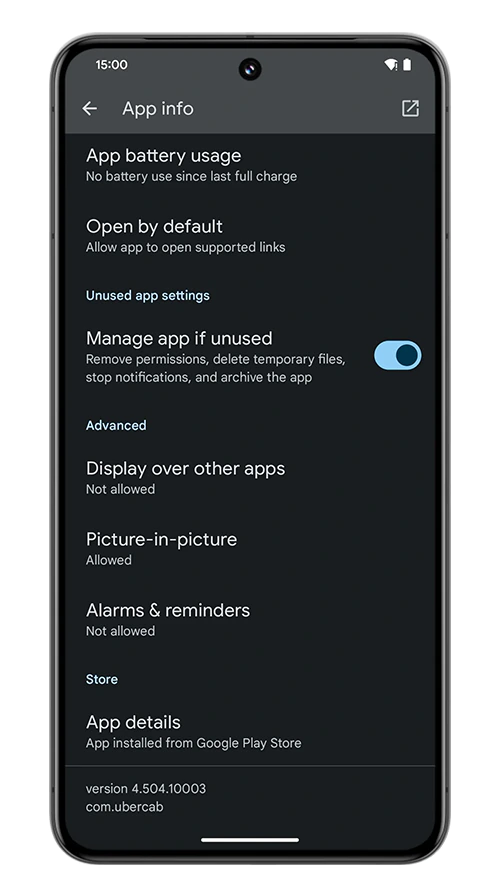 Android 15, app archive
