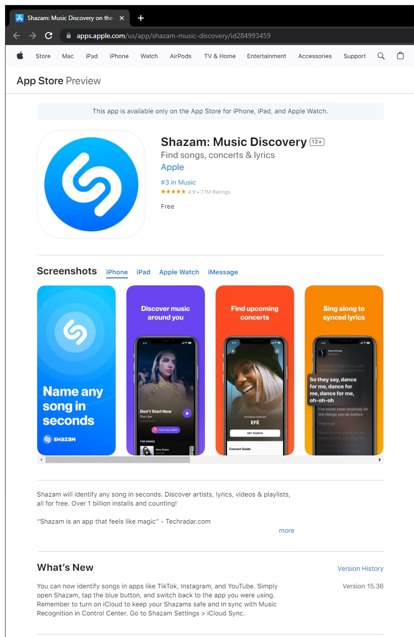 Apple App Store, Shazam