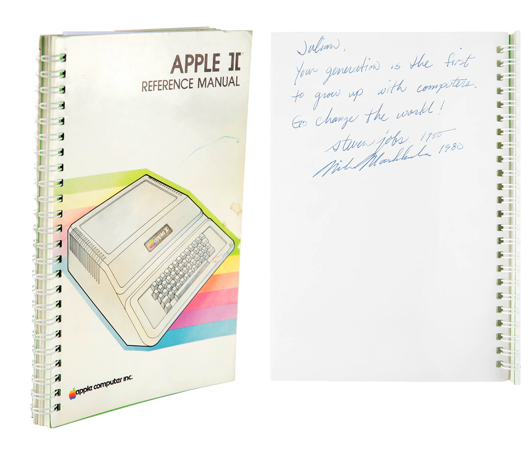 Apple II manual book, signed by Steve Jobs