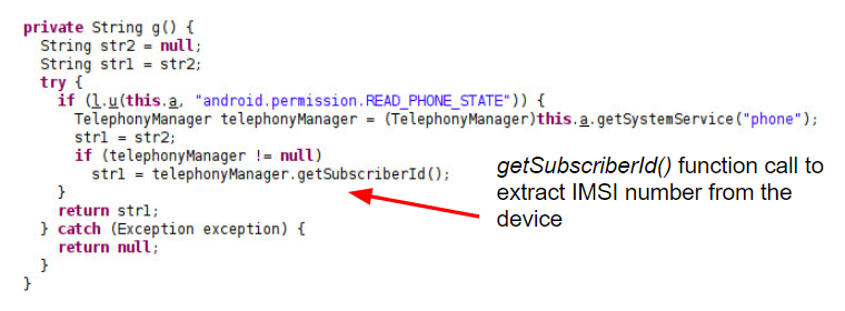 Android function extracting IMSI number from Baidu Maps