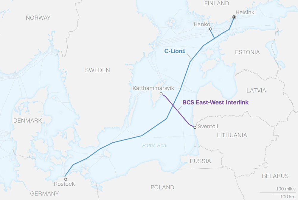 2 internet cables under the Baltic Sea