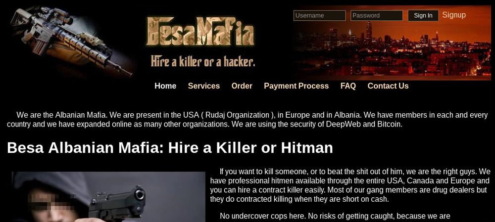 Besa Mafia, the dark web website that Musbach visited for the attempt murder.
