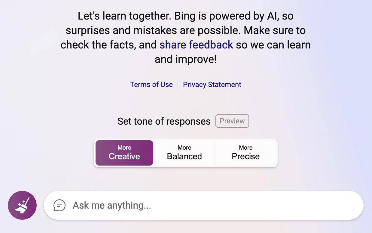 Bing AI chat response tones