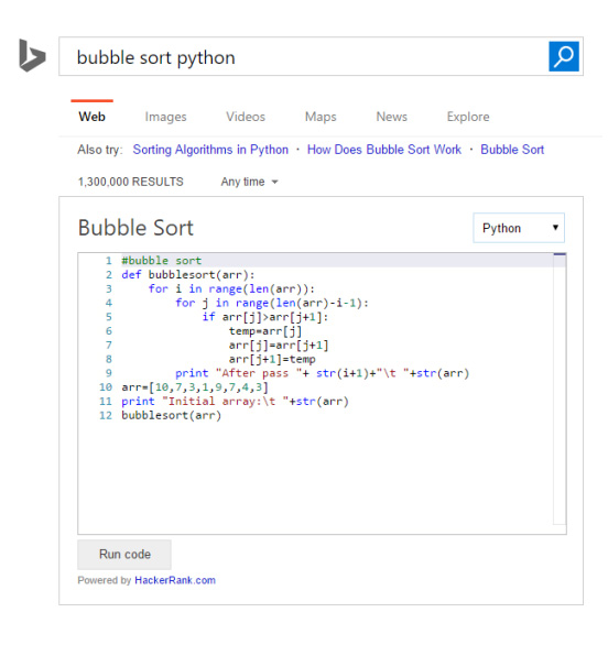 Bing - bubble sort Python