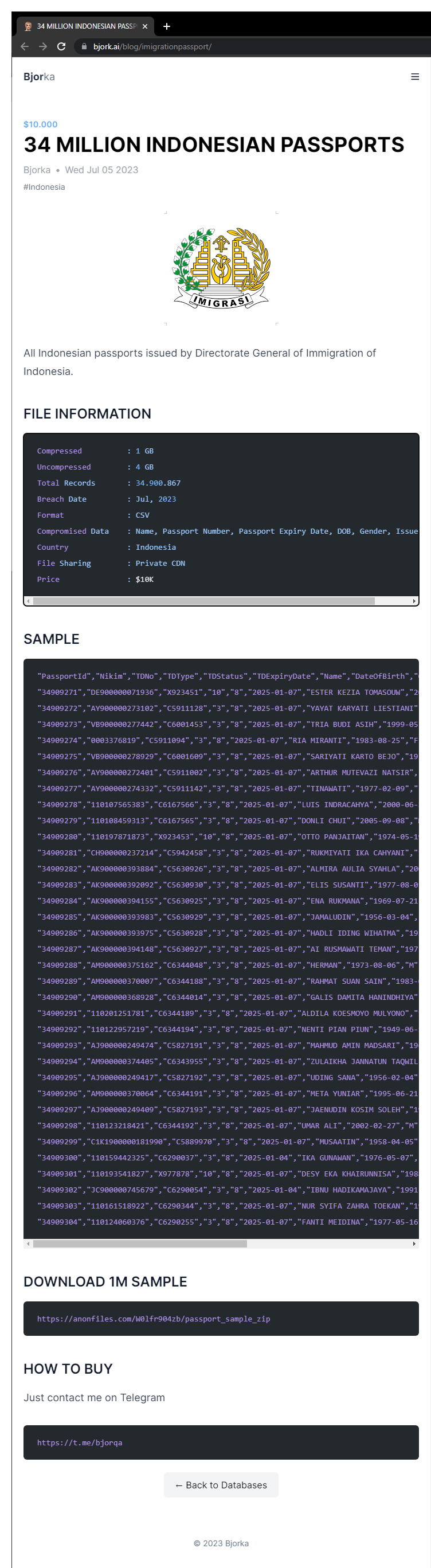 Bjorka passport Indonesia leak