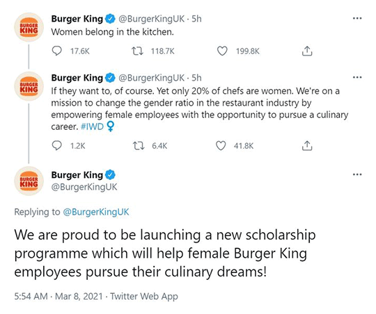 Burger King UK, women belong in the kitchen tweet