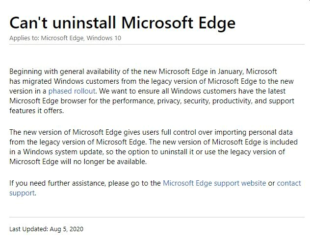 Cannot uninstall Microsoft Edge