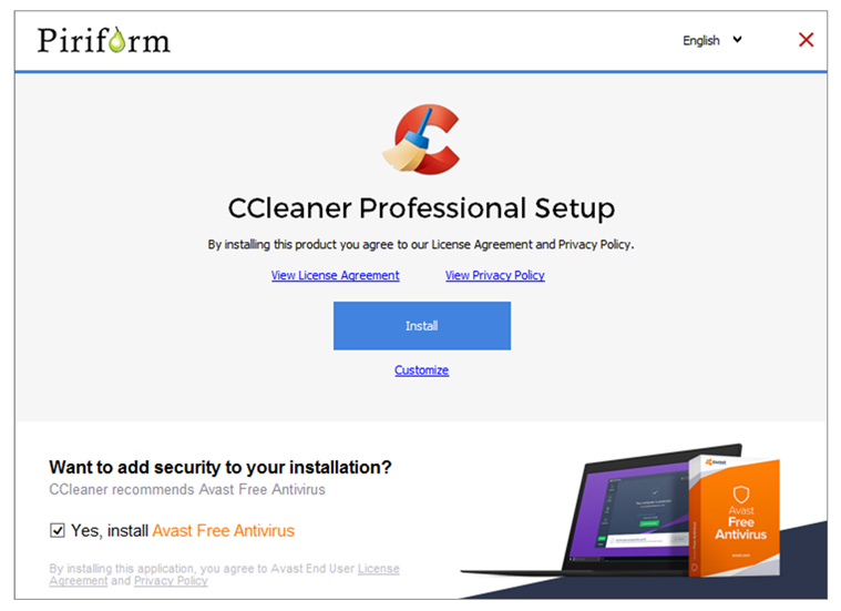 CCleaner trying to install Avast Free Antivirus