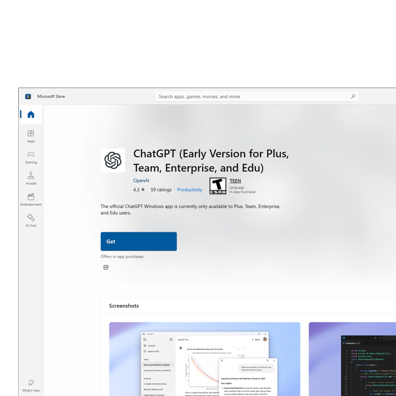 ChatGPT, Windows app on Microsoft Store