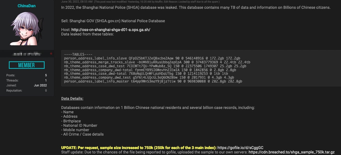 1 billion Chinese citizen data leaked.