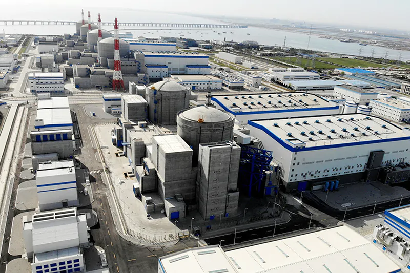 An aerial view of six nuclear power plant units of the Tianwan Nuclear Power Plant facility