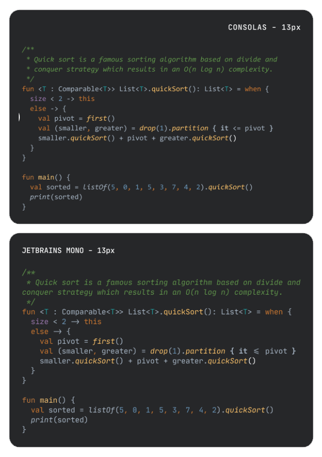 Comparing Consolas with JetBrains Mono