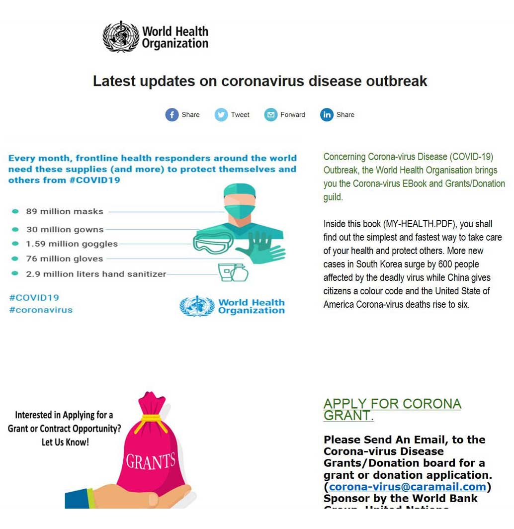 Coronavirus email malware