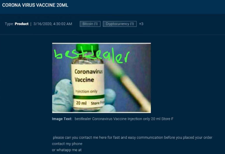 Seller selling COVID-19 vaccine on the dark web