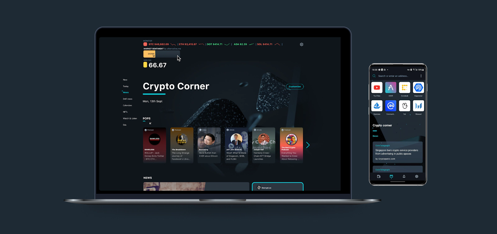 The Crypto Browser with a dedicated Crypto Corner news section