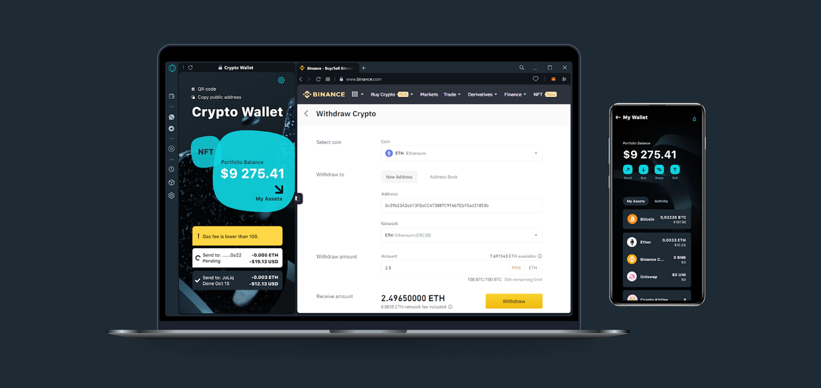 The Crypto Browser comes equipped with a cryptocurrency wallet