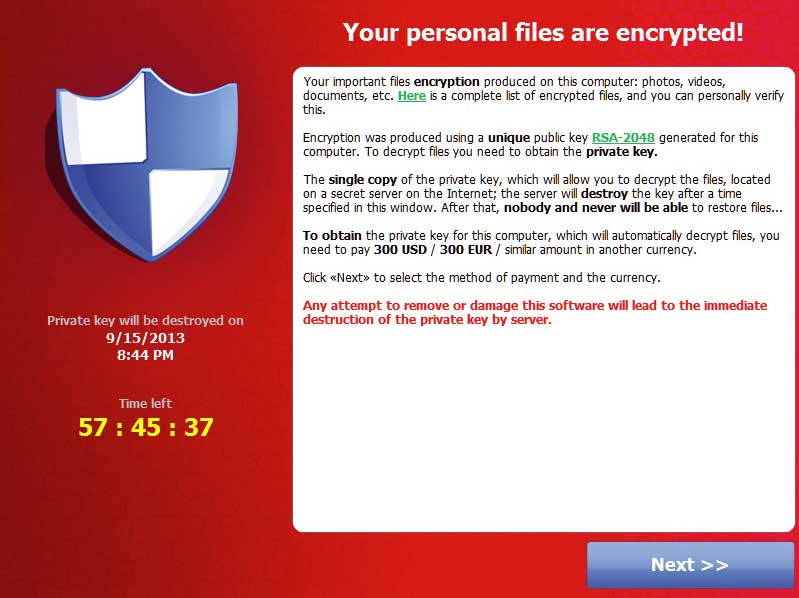 CryptoLocker screenshot