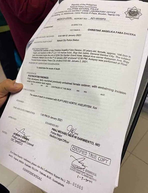 Dacera autopsy report