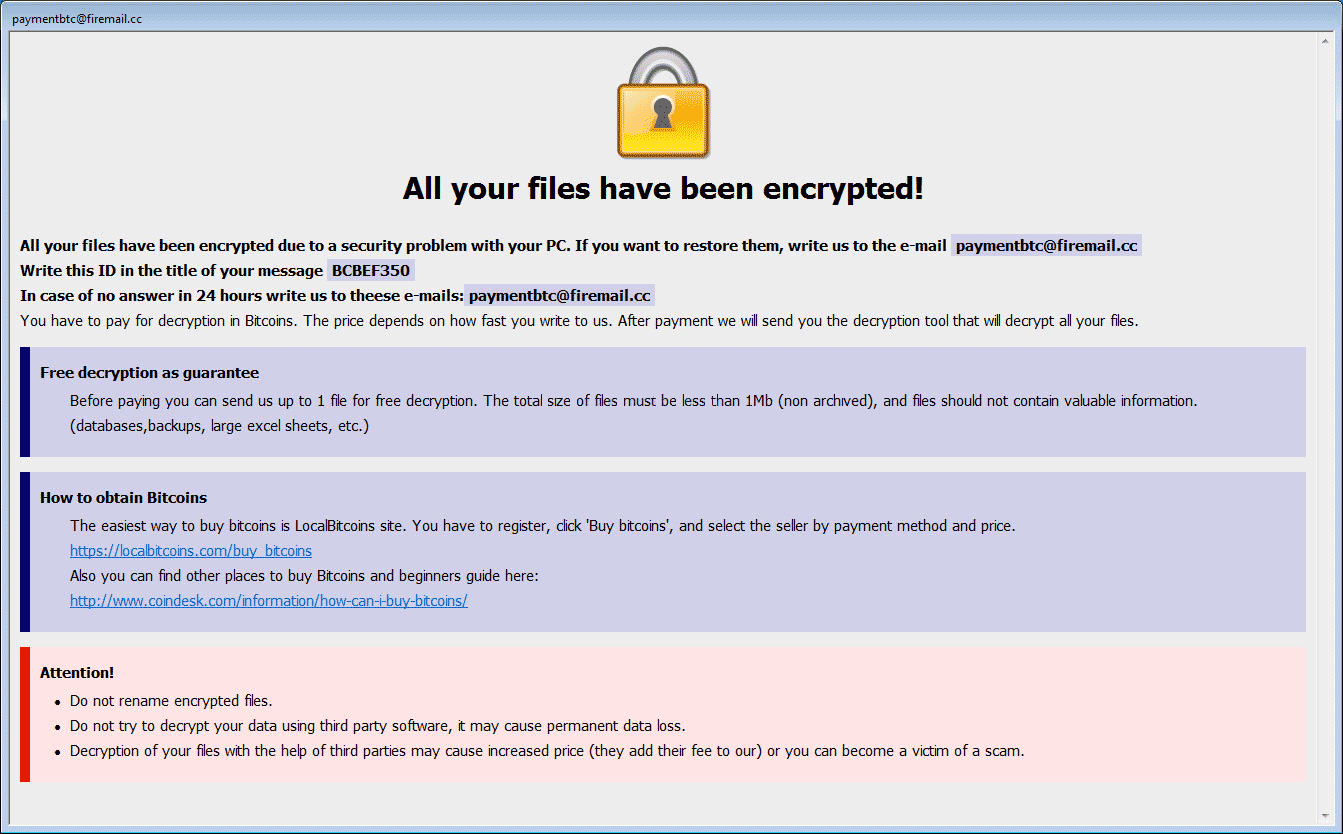 Dharma ransomware ransom note