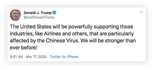 Donald Trump, Chinese virus tweet