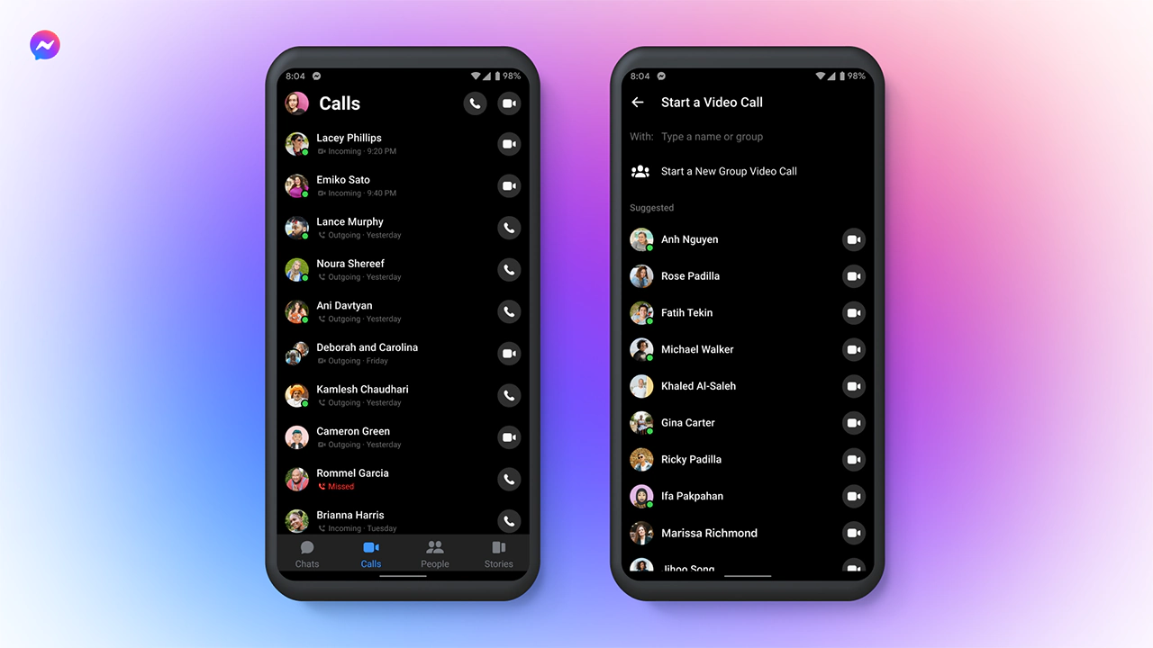 Facebook Messenger, Calls tab.