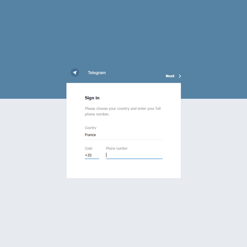 Fake Telegram web page for phishing