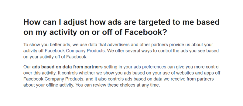 How can I adjust how ads are targeted to me based on my activity on or off of Facebook?