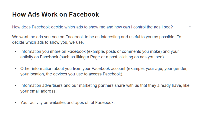 How does Facebook decide which ads to show me and how can I control the ads I see