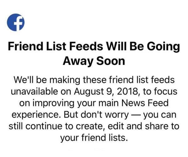 Facebook shutting down Friend List Feeds