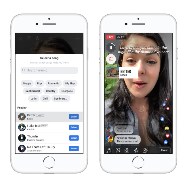 Facebook Lip Sync Live feature with lyrics