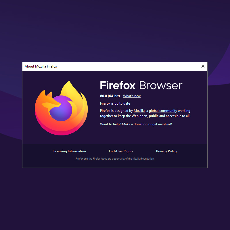Firefox 80.0 about window