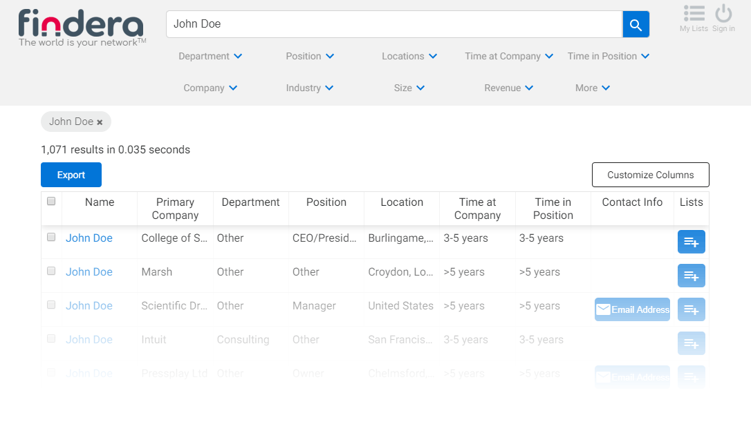Findera search engine