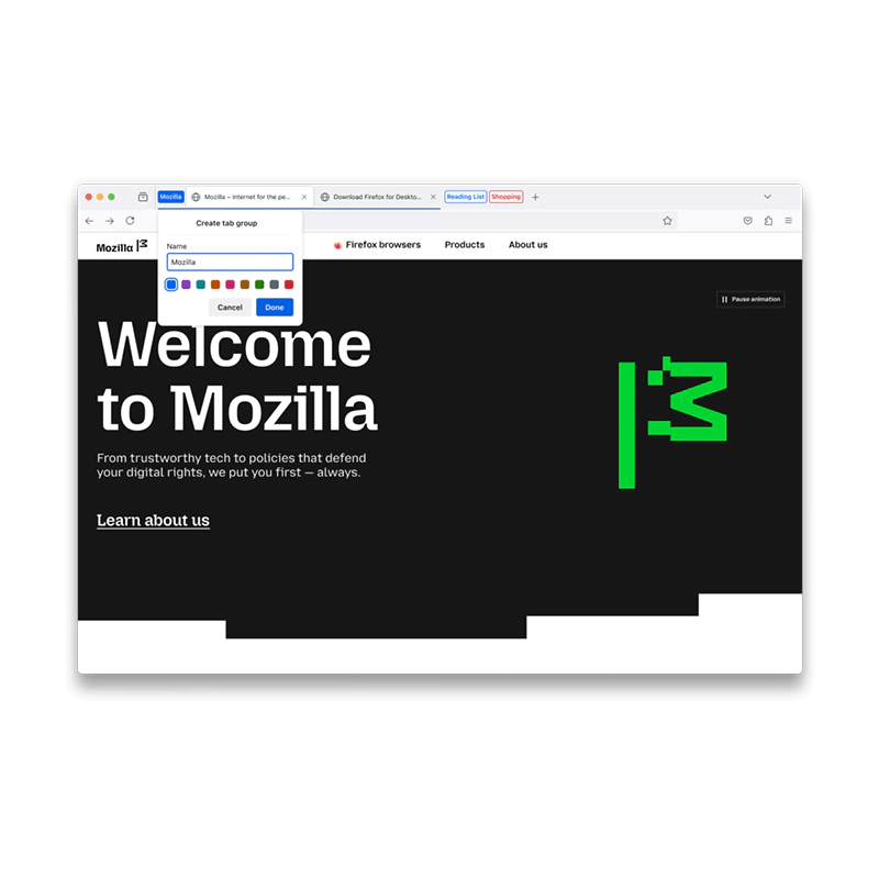 Mozilla Firefox tab groups