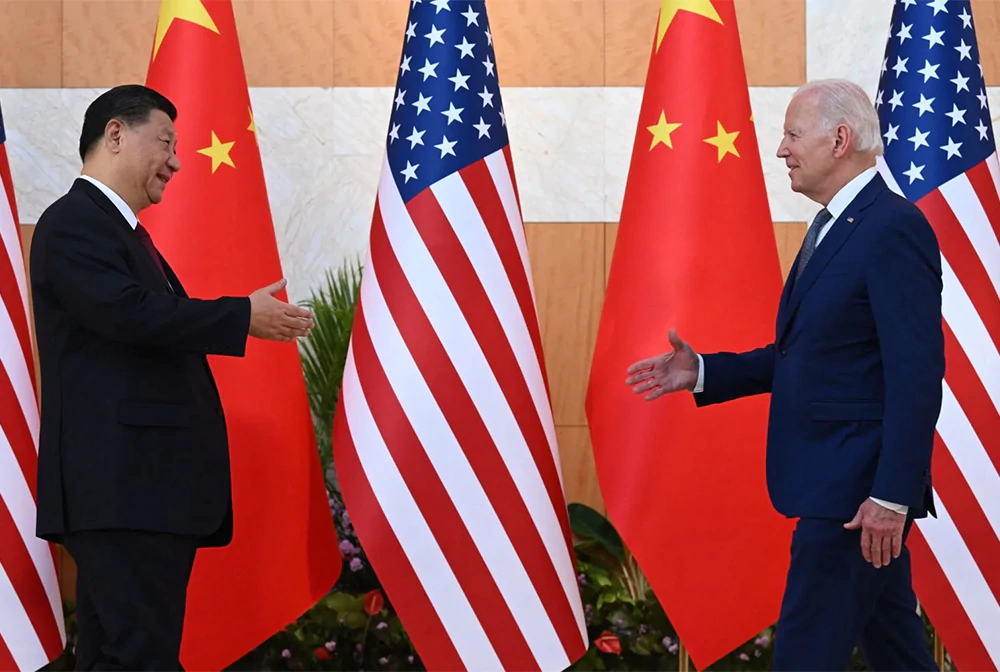 Chinese President Xi Jinping and U.S. President Joe Biden meet at the G-20 summit in Bali, Indonesia, on November 14, 2022.