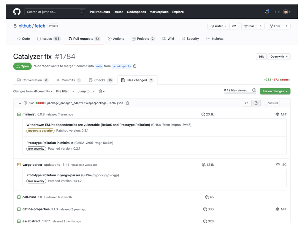 GitHub, dependency review