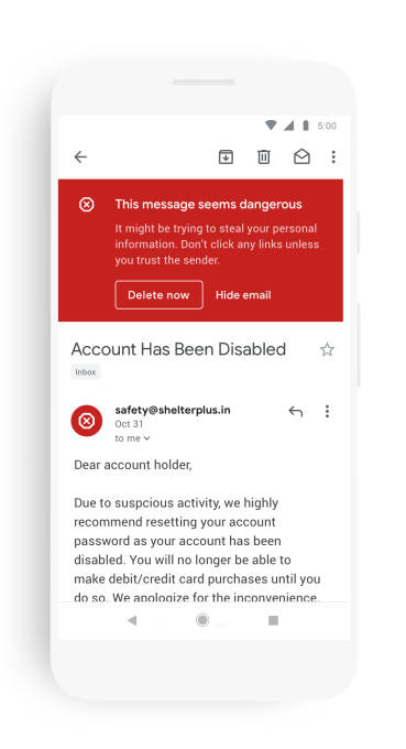 Gmail - phishing warning