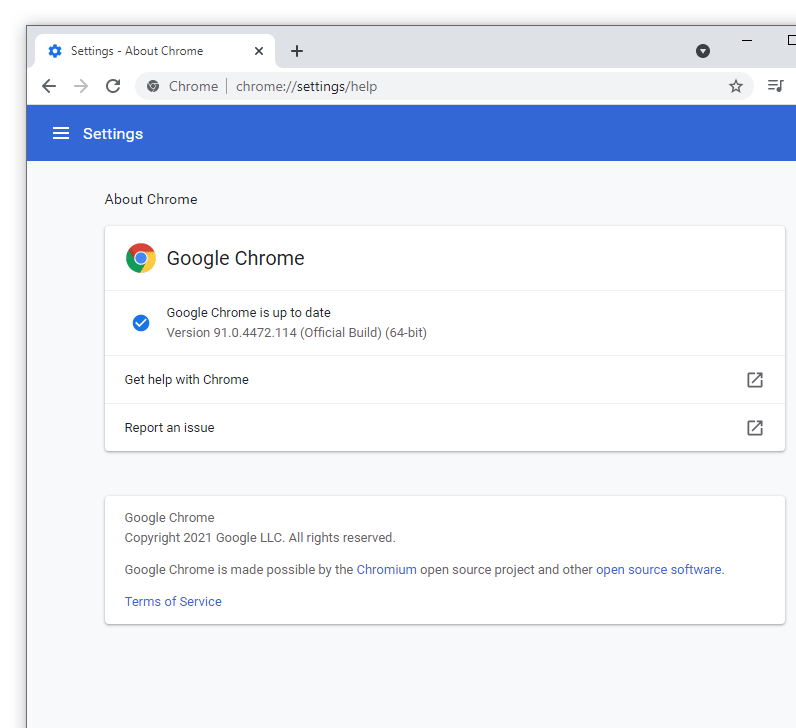 Chrome for Windows, version 91.0.4472.114.