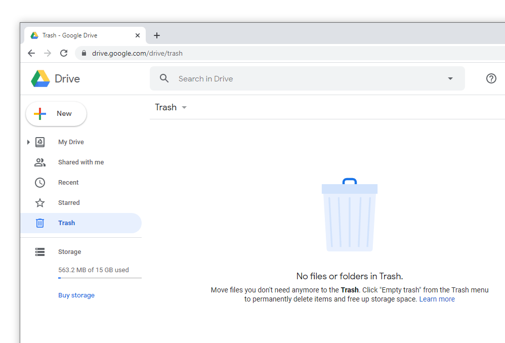 Google Drive in chrome, trash empty