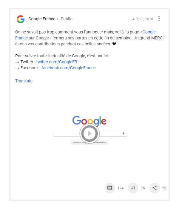 Google France announcing its end