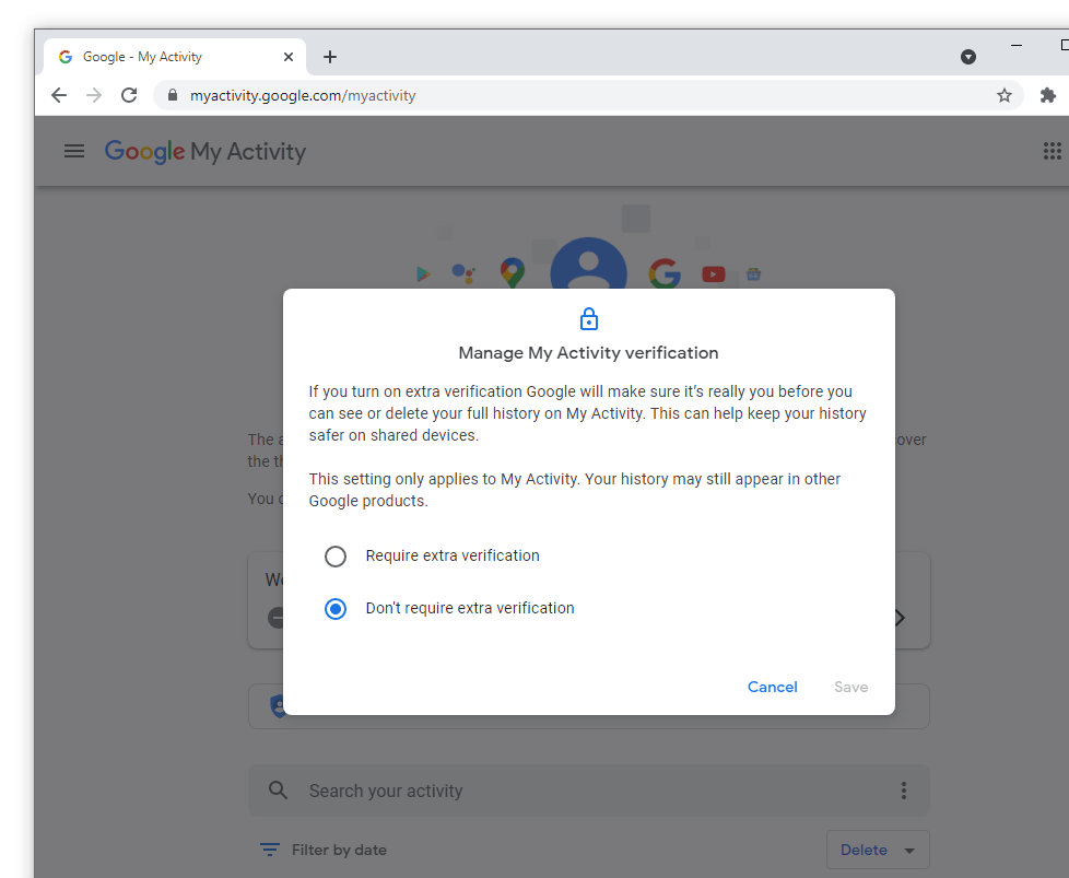 Google My Activity, set password.